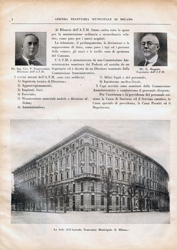 "Brevi note illustrative sulla costituzione e l'ordinamento dell'Azienda Tranviaria Municipale di Milano"- Rivista Mensile, numero 1, aprile 1932, pag.4.