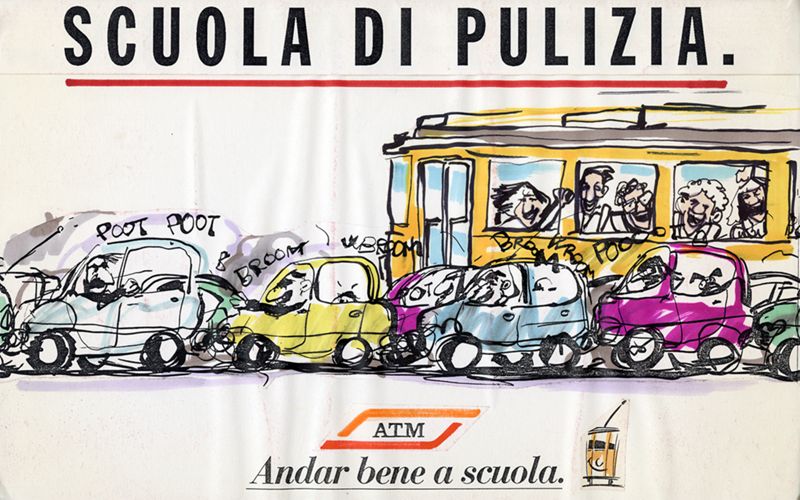 Uno dei bozzetti della campagna "Andar bene a scuola", 1994.