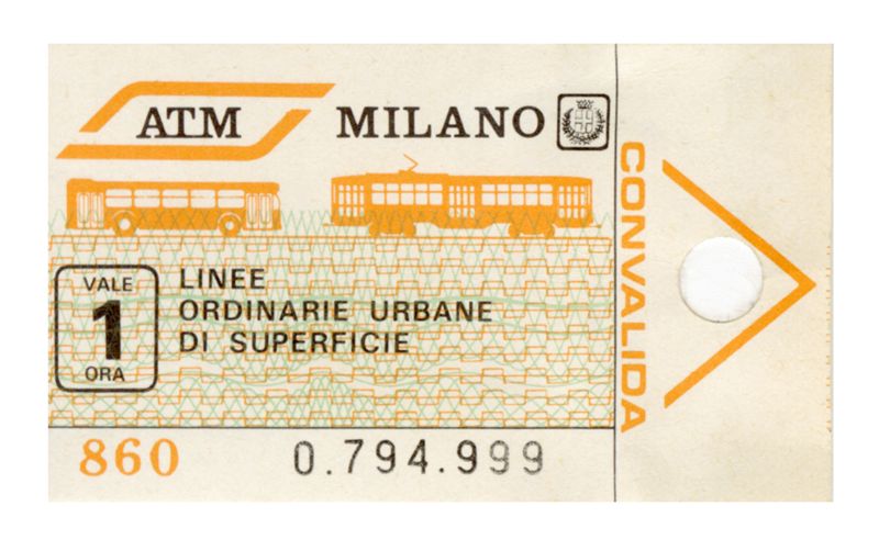 Il logo ATM di Koenig e Segoni applicato su un biglietto, 1974.