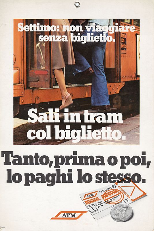 "Sali in tram col biglietto", 1975 - fronte "Sali in tram col biglietto", 1975 - fronte