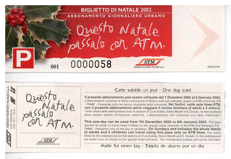 "Questo Natale passalo con ATM." - abbonamento giornaliero, 2002 "Questo Natale passalo con ATM." - abbonamento giornaliero, 2002